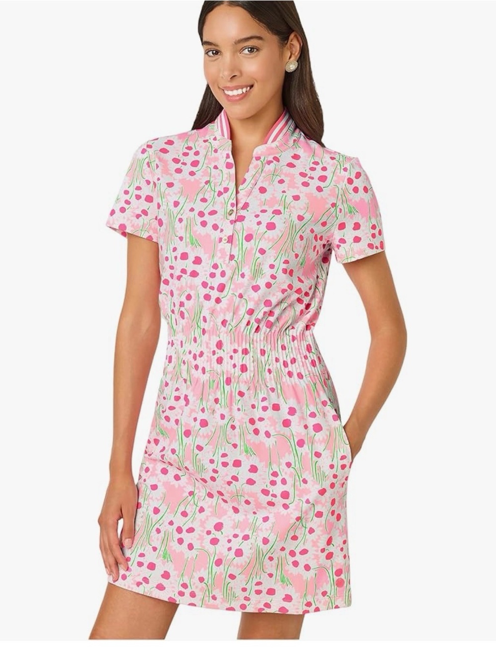Lilly Pulitzer Love Active Dress UPF 50+ Conch Shell Pink Daisies. NWOT Size Med